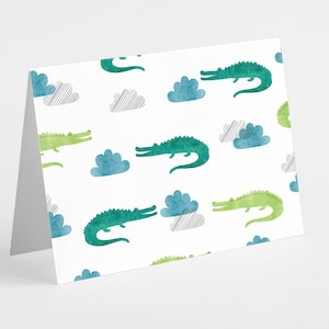 Cute Alligator Greeting Cards – 24-Card Boxed Set with Envelopes | Cartoon Reptile Notecards Bulk Pack | Kids Illustration Cards.