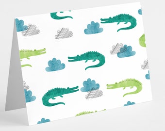 Playful Alligator Illustration Cards - 24-Pack with Mod Crocodile Greeting Cards + Envelopes