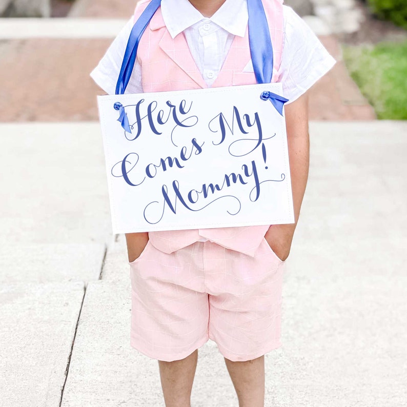 Hier kommt meine Mama Schild Hochzeitsschild Ringträger Schild Blumenmädchen Schild Sohn oder Tochter der Braut Blumenmädchen Ringträger Page Boy 2016 Bild 1