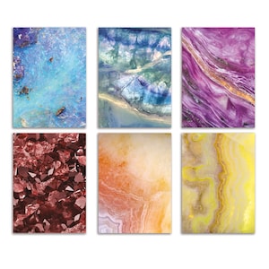 Paquet de 24 cartes de voeux en cristal et géode vibrantes - Cartes de correspondance d'art minéral avec enveloppes pour toutes les occasions, pierres précieuses, agate, art mural abstrait