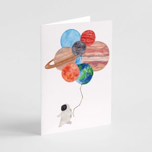 Astronaute mignon tenant des ballons planétaires 24 cartes + enveloppes 6720