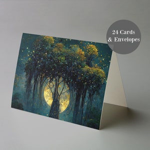 24 cartes de voeux + enveloppes Arbre mystique au clair de lune paisible
