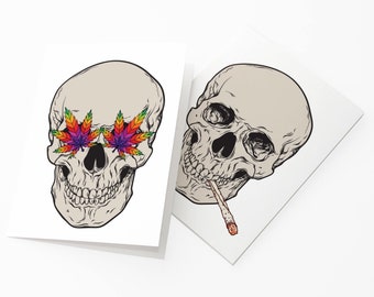 24-Pack Edgy Skull Cannabis Greeting Cards, Artistic Botanical Weed Notecard