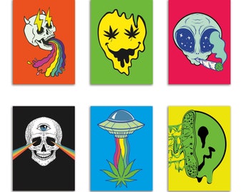 24 Trippy Cannabis Greeting Cards, Psychedelic Stoner Art Notecards Set