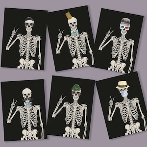 24 cartes de voeux vierges squelettes dans 6 modèles hipster