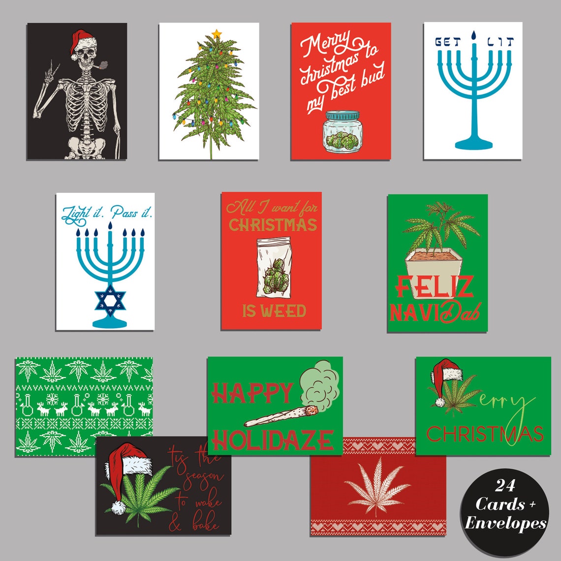 Cannabis Christmas Cards 24 Cartes Enveloppes Dr les De Etsy Cannabis Christmas Cards 24 Cartes Enveloppes Dr les De Etsy