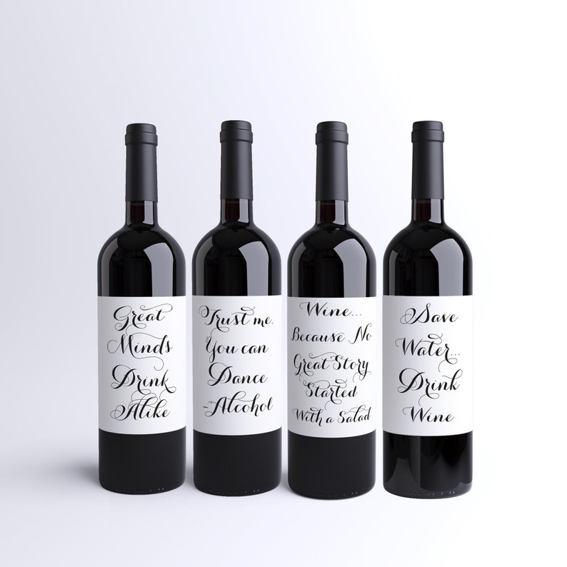 funny wine bottle labels 4 pack printed wine labels great etsy