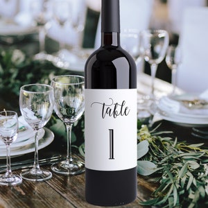 Etiquettes numéros de table pour bouteilles de vin | Idées de numéros de table | Numéros de table de bouteilles de vin imprimés | Faire-part de fête, réception douche faveur 9053