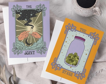 Marihuana Tarot Grußkarten Großpackung - 24 leere Karte mit Umschlägen, Unkraut-inspirierte Briefpapier für Potheads & spirituelle Enthusiasten
