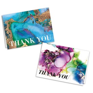 24 Colorful Thank You Cards Box Set with Envelopes | Alcohol Painting Style | Vibrant Gratitude Notes for Coworkers | Blue Green Purple