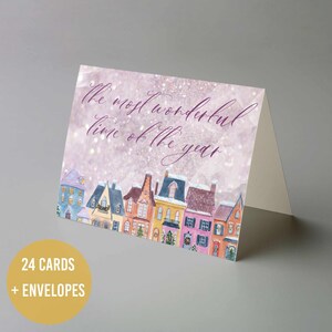Pink Marble Christmas Cards Set of 24 - Vintage Truck and Tree Holiday Cards in Blush and Gold, with Envelopes image 4