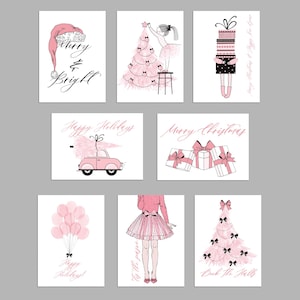 24 Pink Christmas Cards - Box Set Holiday Cards Girly Cards for Her Friends RR0 6071