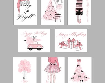 24 cartes de Noël roses - Coffret de cartes de vœux Cartes girly pour ses amis RR0 6071