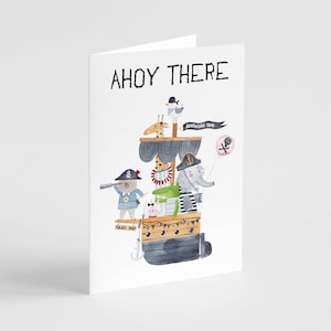 Ahoi Dort Piratenschiff Grußkarten - Box-Set mit 24 leeren Karteikarten mit Umschlägen - niedliche Cartoon-Kinderkarten