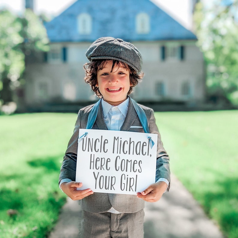 Uncle ___ Here Comes Your Girl Wedding Sign Groom's Name Banner for Flower Girl Ring Bearer Here Comes the Bride Sign Nephew 1174 image 1