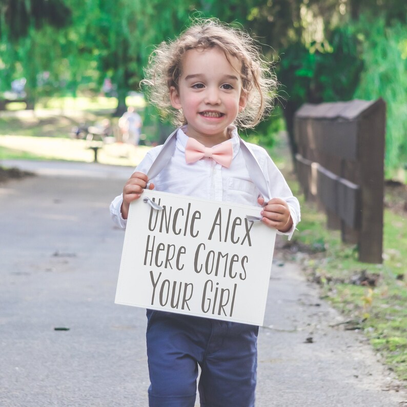 Uncle ___ Here Comes Your Girl Wedding Sign Groom's Name Banner for Flower Girl Ring Bearer Here Comes the Bride Sign Nephew 1174 image 7