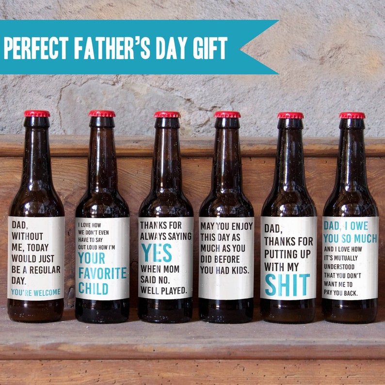 Funny Father's Day Beer Labels Gift for Dad Present 6 Pack Beer Bottle Stickers Favorite Child Putting Up With Shit 7002 image 1