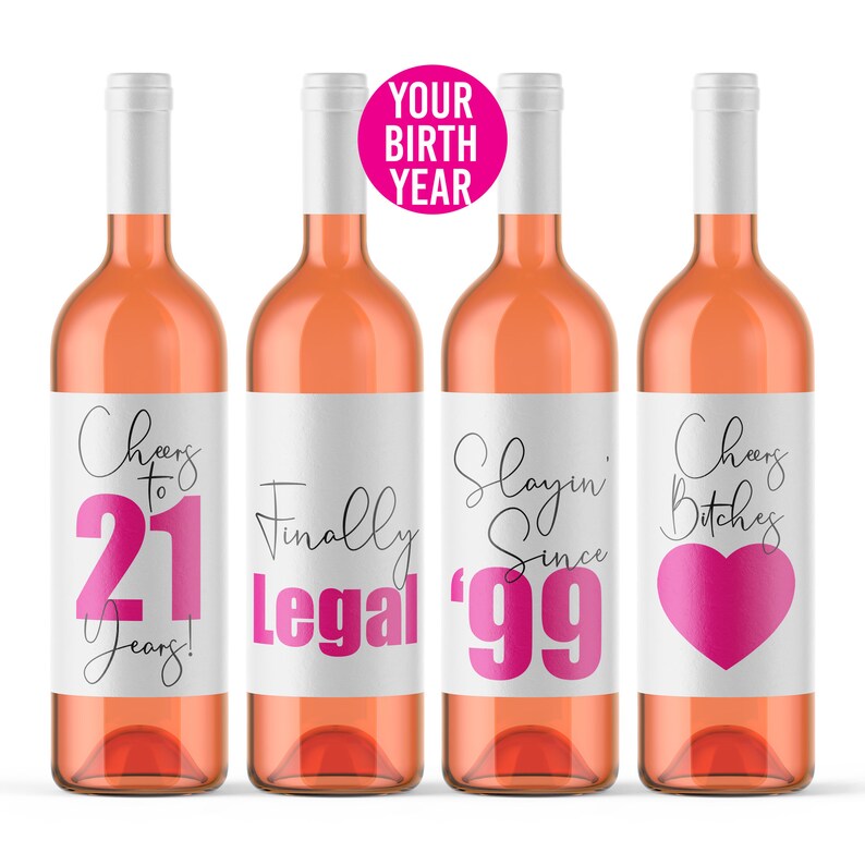 21st Birthday Party Wine Bottle Labels Pack 4 Funny Wine | Etsy