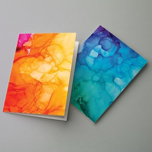 24 All Occasion Cards | Multicolor Bright Watercolor Marbling | Warm And Cool Rainbow | Thank You Cards Blank Greetings + Envelopes 6689