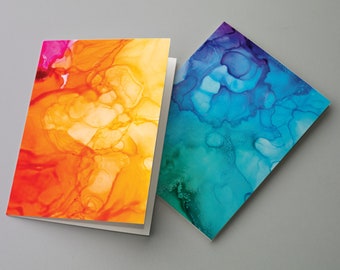 24 All Occasion Cards | Multicolor Bright Watercolor Marbling | Warm And Cool Rainbow | Thank You Cards Blank Greetings + Envelopes 6689