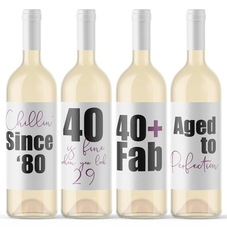 40th Birthday Party Wine Bottle Labels 4 Funny Wine Labels Etsy