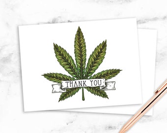 24 Cannabis Thank You Cards, Pot Leaf Gratitude Notes, Elegant Botanical Thanks