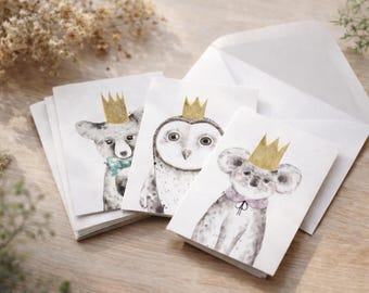 Woodland Creature Blank Greeting Cards - Thank You Cards 24 Folded Cards + Envelopes Whimsical Animals Cards Gold Alpaca Crown 6011