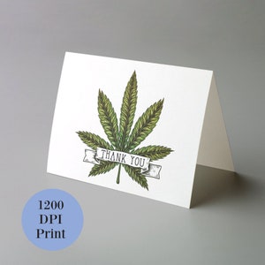 Cartões de agradecimento de cannabis – Conjunto de 24 cartões em caixa com envelopes | Pacote de cartões de nota de folha de maconha e dispensário em massa