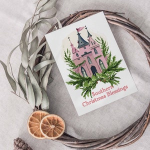 Cartões de felicitações Southern Christmas Manor – Conjunto de 24 cartões em caixa | Mansões encantadas e casas de férias