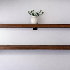 Rustic Pine Solid Wood Floating Shelves – with Black Brackets, Farmhouse Shelving