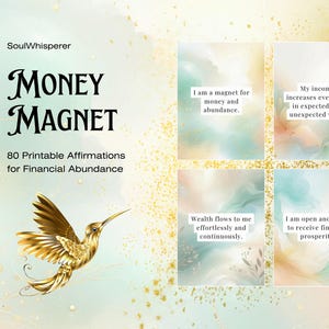 Imán de Dinero / 80 Tarjetas Imprimibles de Afirmaciones de Dinero y Abundancia para Riqueza, Prosperidad y Libertad Financiera / Descarga Digital Instantánea en PDF
