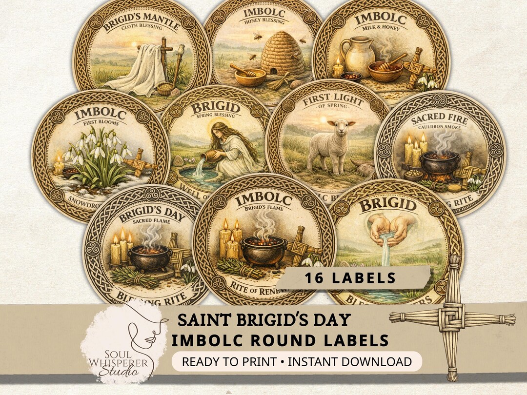 Printable Imbolc Round Labels, Pagan Circle Ephemera for Junk Journals ...