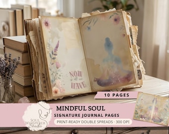 Mindful Soul Self Care Journal Pages – 10 Printable Meditation Junk Journal Backgrounds, Mindfulness Art Papers, Anxiety & Stress Relief