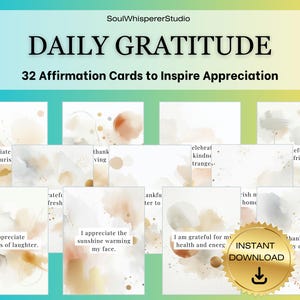 Affirmatiekaarten dankbaarheid, afdrukbaar zelfzorg-wellnesscitatendek, hulpmiddel voor dagelijks positief denken voor vrouwen, instant digitale download pdf