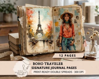 Reise-Junk-Journalseiten, Boho-Fernweh-Doppelaufstriche, Vintage-Passport-Briefmarken-Eintrittskarten-Collage, Weltdekor-Sammelalbum-Gedächtnis-Papiere