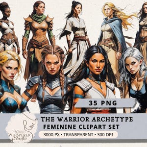 Warrior Archetype Clipart, Strong Woman PNG, Amazon Goddess Fantasy Illustrations, Fierce Valkyrie Art, Junk Journal Ephemera, Commercial