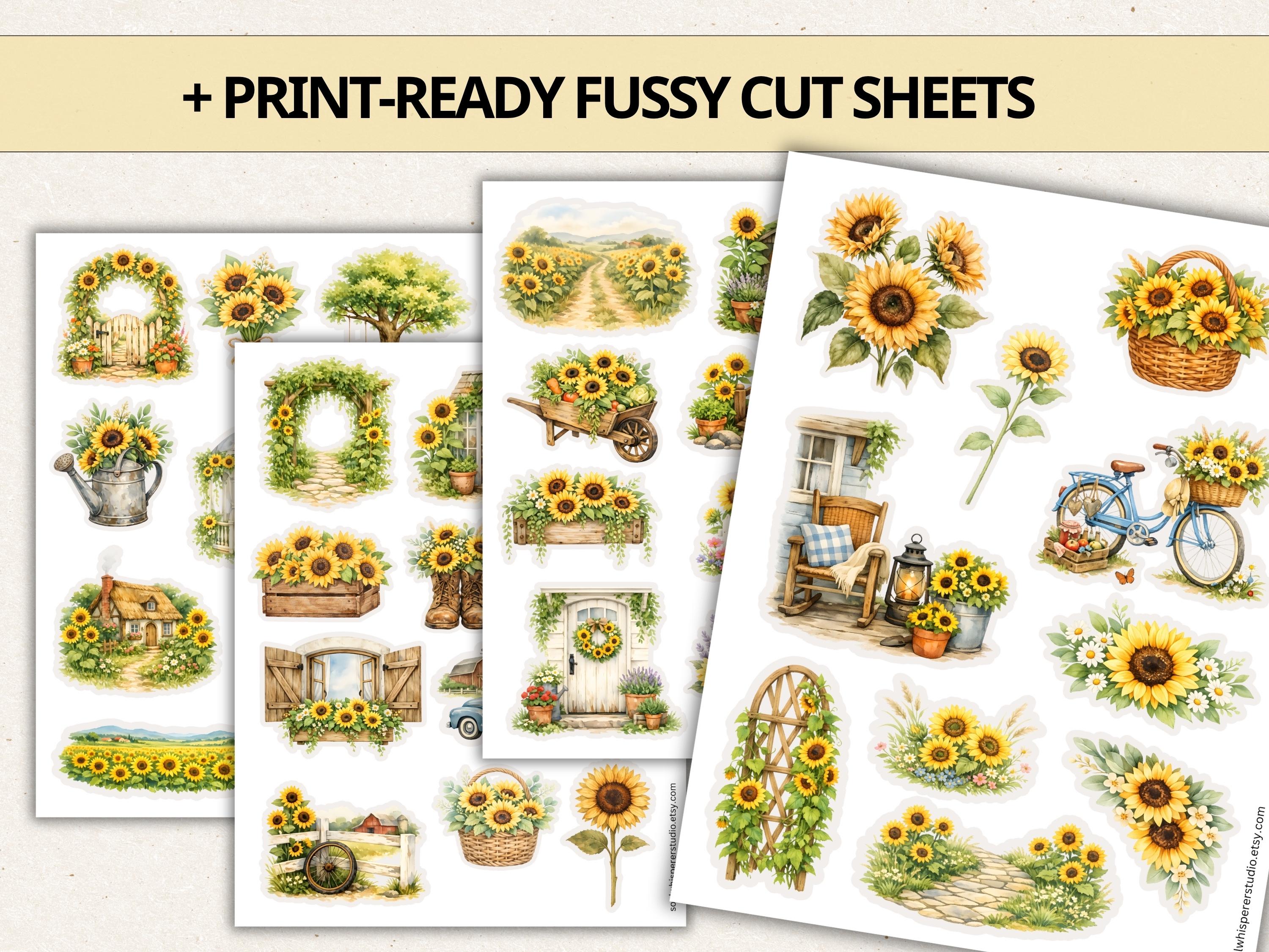 Sunflower Cottagecore Clipart Set, Farmhouse Garden Scenes for Junk ...