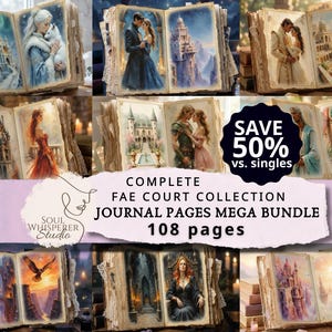 Fae Courts Junk Journal Pages Mega Bundle, Romantic Fantasy Palace Spreads, High Fae Romantasy Bookish Scrapbooking Printable Backgrounds