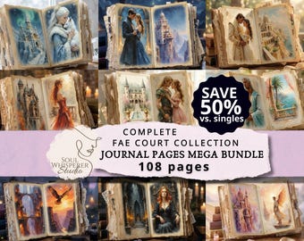 Fae Courts Junk Journal Pages Mega Bundle, Romantic Fantasy Palace Spreads, High Fae Romantasy Bookish Scrapbooking Printable Backgrounds