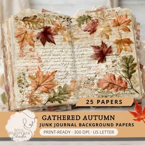 Gathered Autumn Background Papers, Cozy Harvest Printables, Pumpkin Patchwork Scrapbook Supplies, Rustic Fall Collage Sheets for Card Making