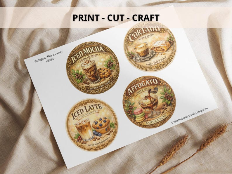 Printable Cafe Pastry Round Labels, Vintage Coffee Ephemera, Junk ...