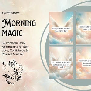 Magia del mattino / 62 carte di affermazioni quotidiane stampabili per l'amor proprio, la fiducia in se stessi, la motivazione e la mentalità positiva / Download immediato in PDF