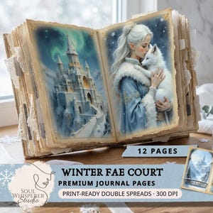 Winter Fae Court Junk Journal Pages, Ice Queen Fantasy Scrapbook Paper, Snowy Palace Collage Sheets, Printable Backgrounds for Book Lovers