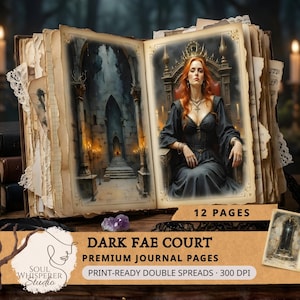 Dark Fae Junk-dagboekpagina's, afdrukbaar Fantasy Grimoire-briefpapier, portretten van gotische burchten, digitale download van plakboekkunst om te knutselen