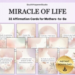 Miracle de la vie, 32 cartes imprimables d'affirmation de grossesse pour un accouchement serein et un état d'esprit positif, soutenez votre cheminement, téléchargement immédiat au format PDF
