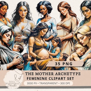 Mother Archetype Clipart: Pregnant Woman PNG, Maternal Figure Art, Nurturing Sacred Motherhood, Junk Journal Ephemera, Commercial Use