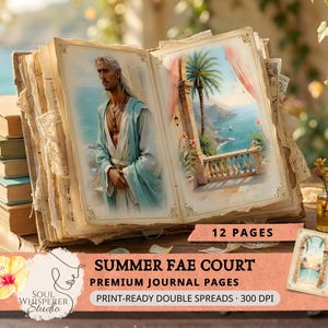 Coastal Fae Palace Summer Junk Journal Pages, Romantic Beach Scrapbook Paper, Whimsical Vintage Writing Paper, Printable Digital Download