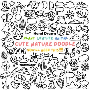 80 Natur Hand gezeichnet Niedlich Gekritzel (Kinder & Schule) (Line Art) (Pflanze, Wetter, Tier, Wald)