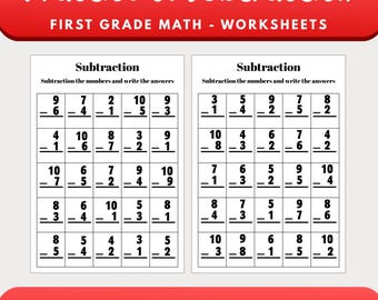 First Grade Math Worksheets | Subtraction Practice | 50 Problems | 2 PDF Pages | Homeschool & Classroom Printable