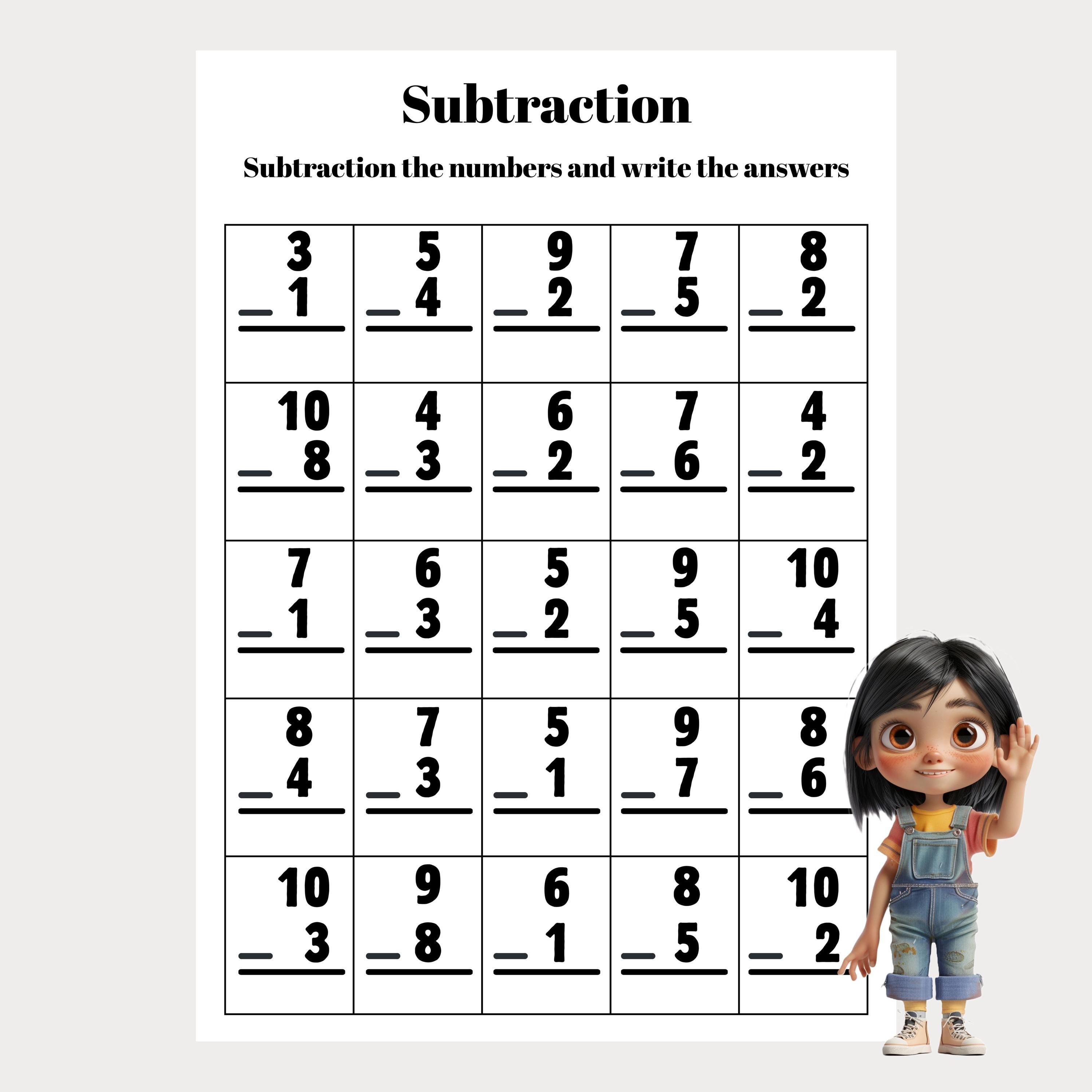 First Grade Math Worksheets | Subtraction Practice | 50 Problems | 2 ...